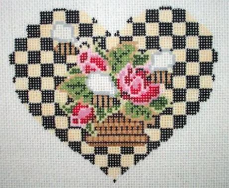 click here to view larger image of Christmas Roses Heart - Black/Tan Checks (hand painted canvases)