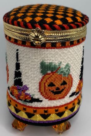 click here to view larger image of Hats and Pumpkins Hinged Box w/Hardware (hand painted canvases)