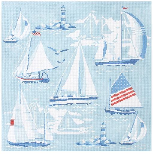 click here to view larger image of Regatta Pillow (hand painted canvases)