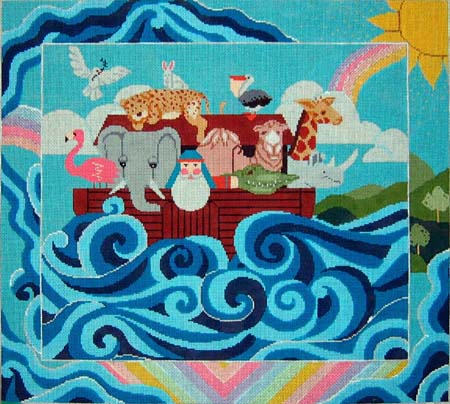click here to view larger image of Noahs Ark w/Border (hand painted canvases)