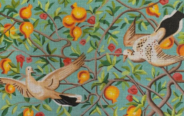 click here to view larger image of White Birds/Pomegranates  (hand painted canvases)