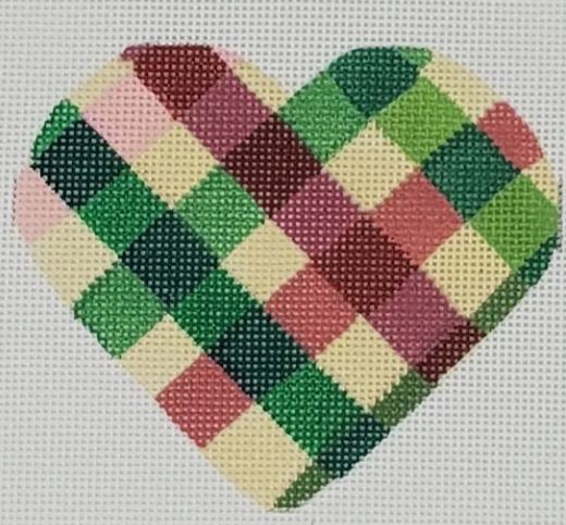click here to view larger image of Heart - Plaid Pink/Green Ribbon (hand painted canvases)