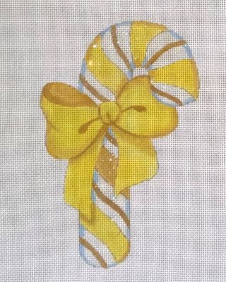 click here to view larger image of Yellow Candy Cane Ornament (hand painted canvases)