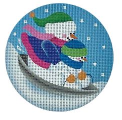 click here to view larger image of Disc Sledding Snowmen (printed canvas)