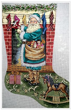 click here to view larger image of Santa/Rocking Horse Stocking   (hand painted canvases)