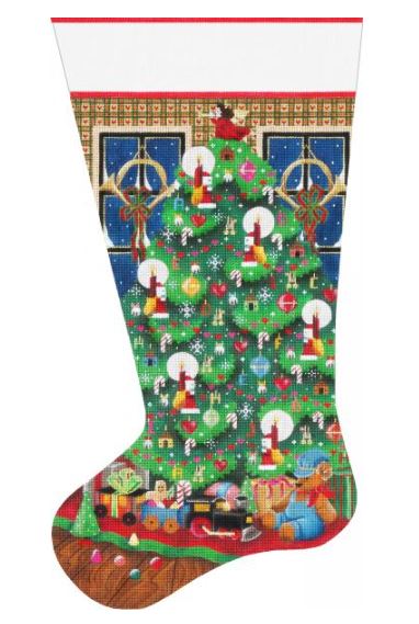 click here to view larger image of Christmas Tree Train/Plaid Stocking (hand painted canvases)
