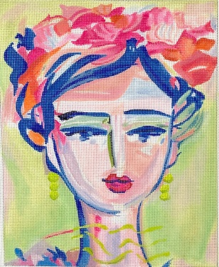 click here to view larger image of Blue Lady w/Pink Flowers (hand painted canvases 2)