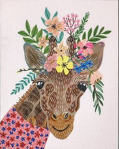 click here to view larger image of Giraffe in Pink Dress w/Flowers (hand painted canvases 2)