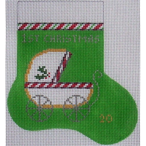 click here to view larger image of First Christmas Green Mini Stocking (hand painted canvases)