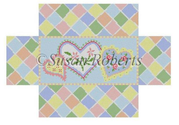 click here to view larger image of Flowers/Hearts Patches Brick Cover  (hand painted canvases)