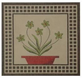 click here to view larger image of Green Flowers/Red Pot (hand painted canvases)
