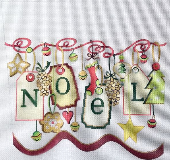 click here to view larger image of Stocking Cuff - Tags Spelling NOEL (hand painted canvases)