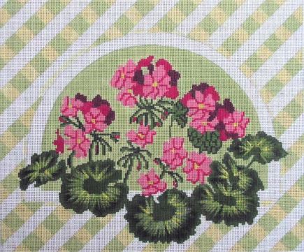 click here to view larger image of Geraniums in Lattice  (hand painted canvases)