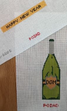 click here to view larger image of Dom Bottle w/ Ribbon of Happy New Year (hand painted canvases)