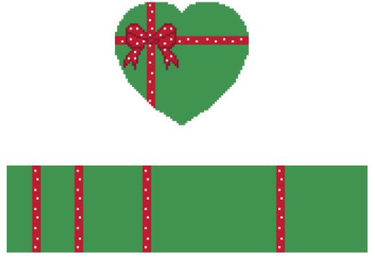 click here to view larger image of Green w/Red Bow Heart Box (hand painted canvases)