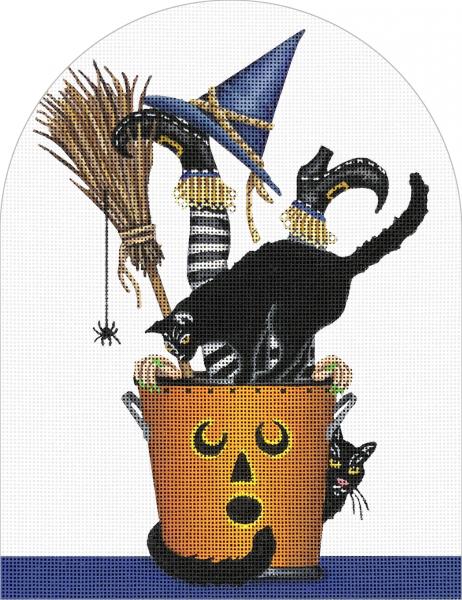 click here to view larger image of Black Cat/Pumpkin Bucket (hand painted canvases)