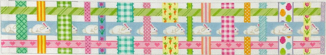 click here to view larger image of Easter Basket - Woven Ribbons/Bunnies (hand painted canvases 2)