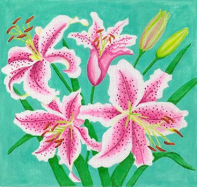 click here to view larger image of Stargazer Lilies on Turquoise (hand painted canvases 2)