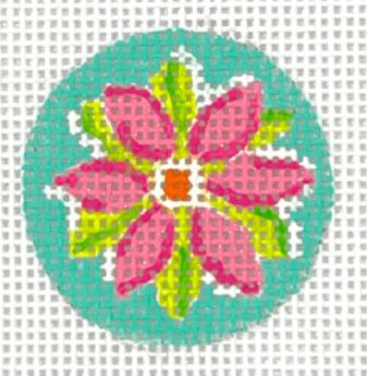 click here to view larger image of Key Ring Insert - Pink Dahlia/Turquoise  (hand painted canvases 2)