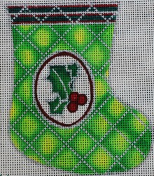 click here to view larger image of Green Holly Ornament Mini Sock (hand painted canvases)