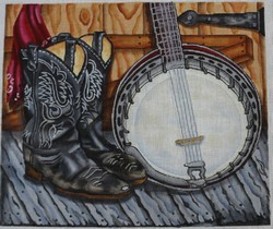 click here to view larger image of Boots and Banjo (hand painted canvases)