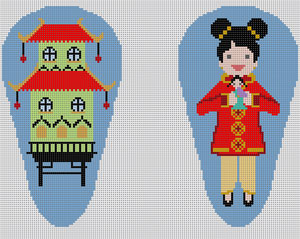 click here to view larger image of Scissor Case - Pagoda/Little Girl (hand painted canvases)