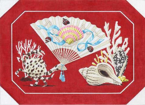 click here to view larger image of Fandango/Shells/Red Background (hand painted canvases)