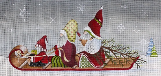 click here to view larger image of Gnomes in Toboggan Sled 18M (hand painted canvases)