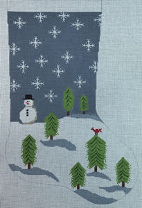 click here to view larger image of Large Stocking - Snowman w/Trees (Right Facing) (hand painted canvases)