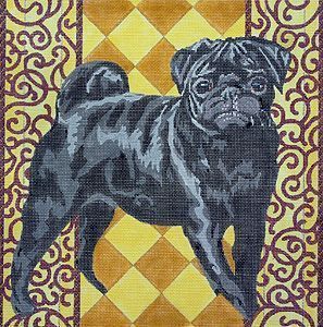 click here to view larger image of Black Pug on Gold (hand painted canvases)