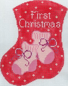click here to view larger image of First Christmas  - Pink Booties (hand painted canvases)