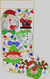 click here to view larger image of Santa/Snowman Stocking (hand painted canvases)