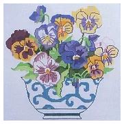 click here to view larger image of Pansies in a Blue Bowl (hand painted canvases)