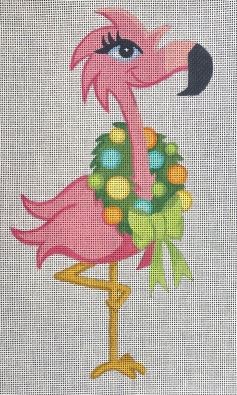 click here to view larger image of Flamingo w/Wreath  (hand painted canvases)