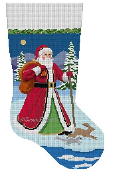 click here to view larger image of Stocking - Santa Hurrying Along (hand painted canvases)