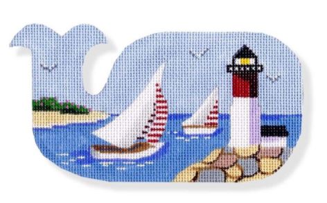 click here to view larger image of Sailboats/Lighthouse - Whale Shape (hand painted canvases)