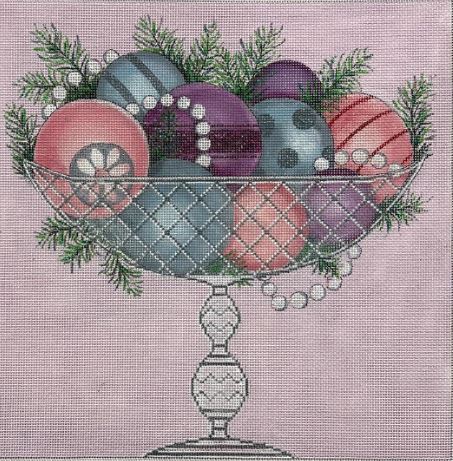 click here to view larger image of Ornaments in Crystal Dish (hand painted canvases)
