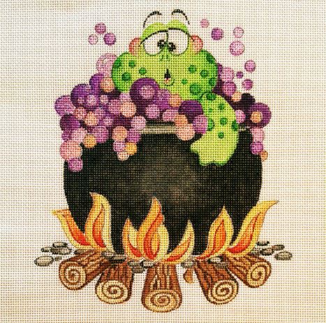 click here to view larger image of Halloween Frog in Caldron (hand painted canvases)