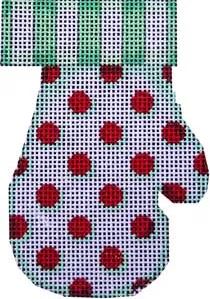 click here to view larger image of Mint/Red Stripes/Dots Mitten   (hand painted canvases)