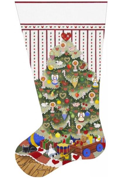 click here to view larger image of Heart Christmas Tree Stocking (hand painted canvases)