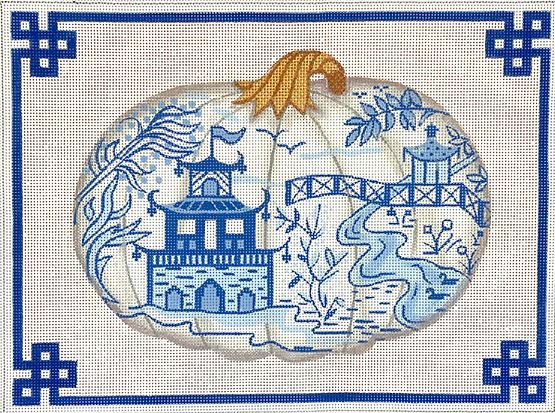 click here to view larger image of Chinoiserie Porcelain Pumpkin w/Chinese border (hand painted canvases 2)
