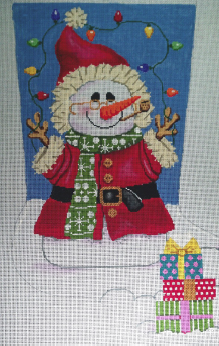 click here to view larger image of Santa Snowman Stocking (hand painted canvases)