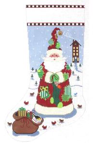 click here to view larger image of Patchwork Santa Stocking (hand painted canvases)