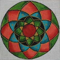 click here to view larger image of Kaleidoscope w/Green/Turquoise/Red/Gold (hand painted canvases)