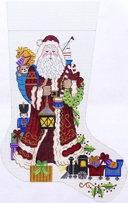click here to view larger image of Christmas Stocking - Santa w/Toy Train  13M (hand painted canvases)