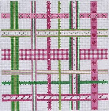 click here to view larger image of Woven Ribbons Square Pinks/Greens (hand painted canvases 2)