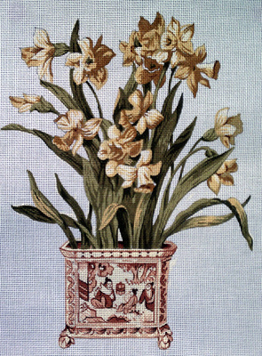 click here to view larger image of Chinese Vase w/Daffodil (hand painted canvases)