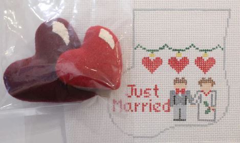click here to view larger image of Just Married w/Hearts Mini Sock (hand painted canvases)