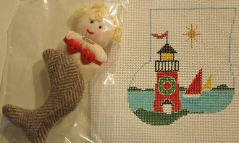 click here to view larger image of Lighthouse w/Mermaid Mini Sock (hand painted canvases)