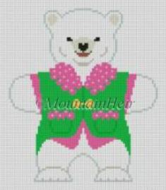click here to view larger image of Polar Bear Pink/Green Vest Ornament (hand painted canvases)